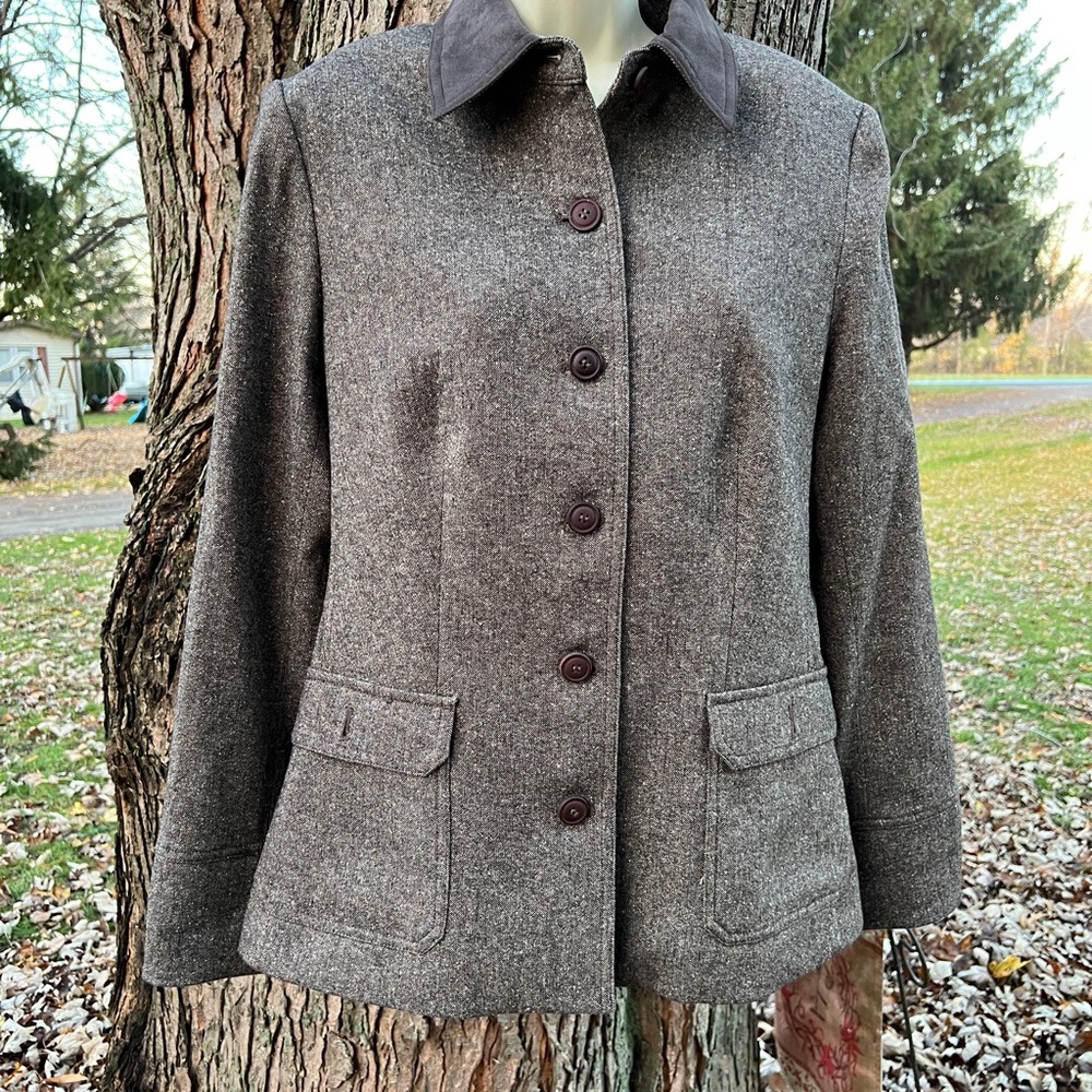 L L Bean wool blend tweed button from blazer 12